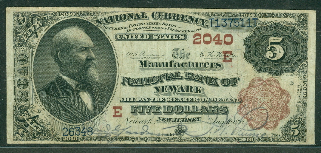 00 National Currency – Brown Back, Manufacturers NB NEWARK New 