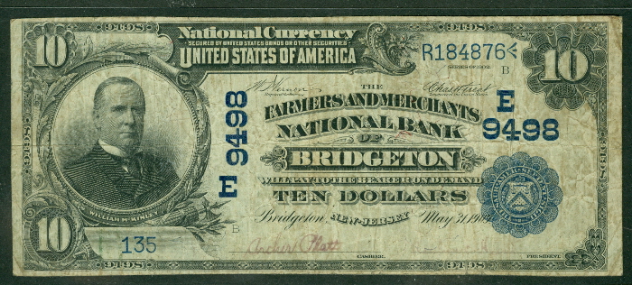   Bk Note Date Back, Farmers & Merchants NB BRIDGETON NJ Fr. #618  