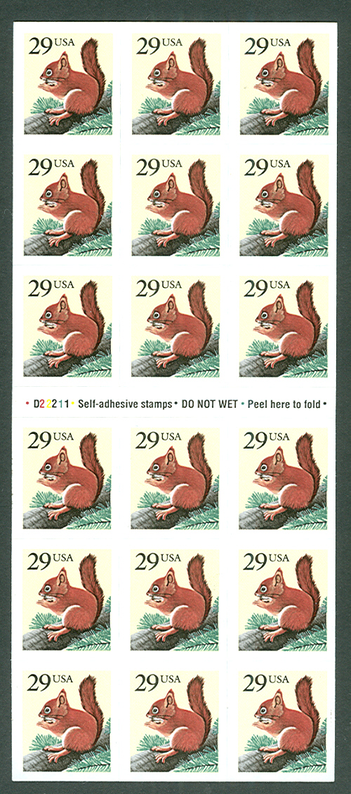 US #2489a 29¢ Red Squirrel (18), Self Adhesive Convertible Booklet 