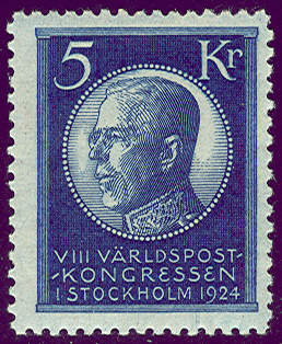 SWEDEN #211 (210) 5 kr UPU, og, NH, exceptionally fresh and VF/XF 