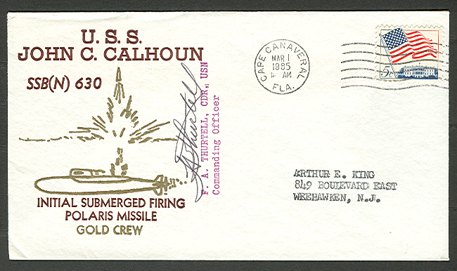 USS JOHN C CALHOUN SUBMARINE COVER, 1965 CAPE CANAVERAL FL. CXL