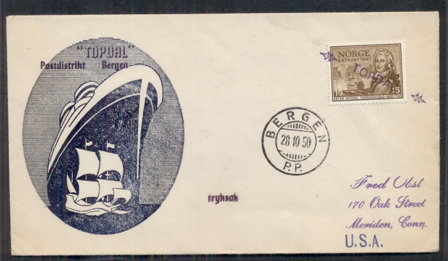 NORWAY 1948, Cover w/TPO ship cancel o/s ‘EIRA’, VF  