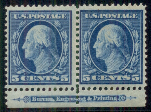 US #335a 5¢ blue “China Clay” paper, Imprint Pair, og, NH, signed 