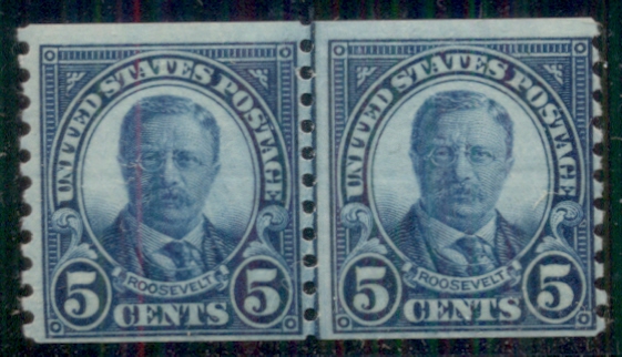 US #602 5¢ Roosevelt, Joint Line Pair, og, NH, VF, Scott $22.50